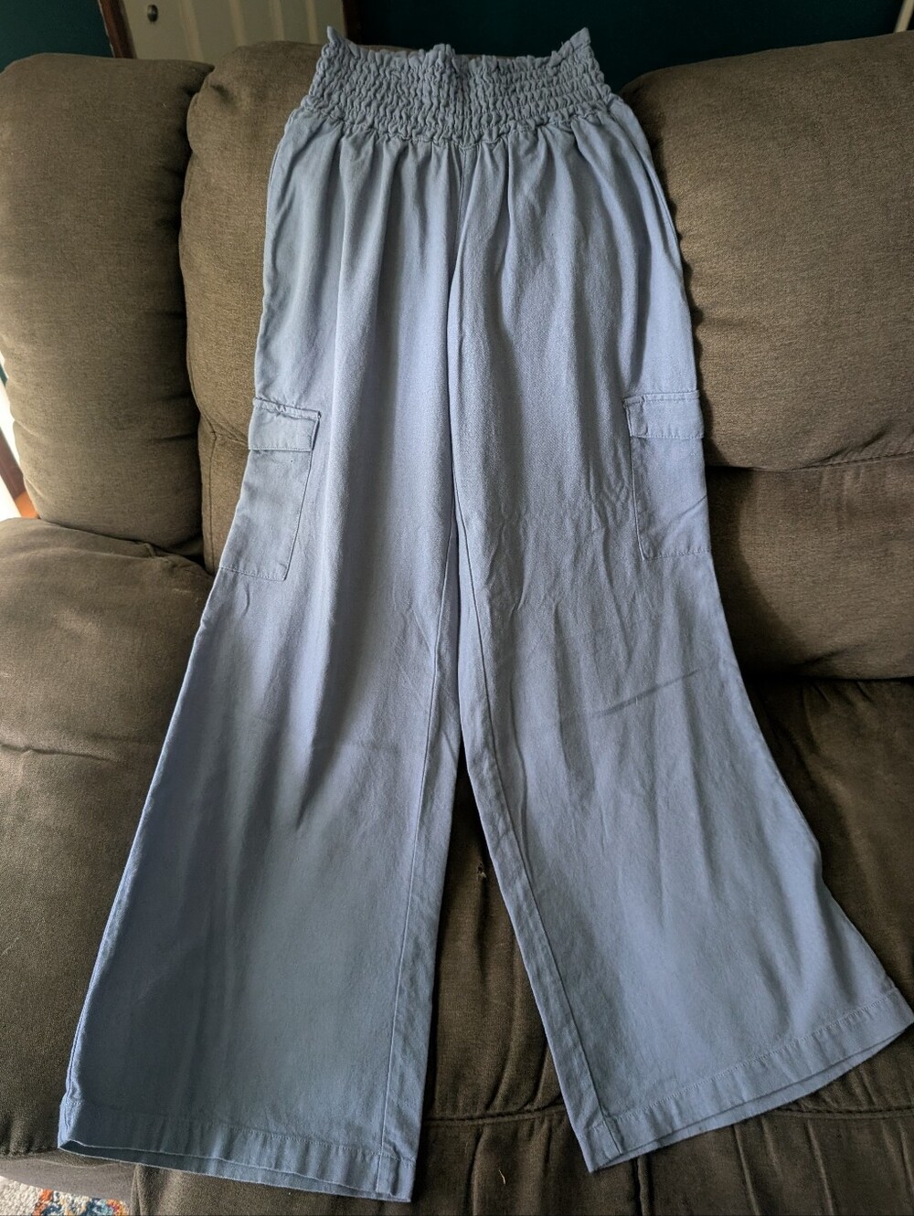 Smocked Waist Wide-Leg Pants in Light Blue